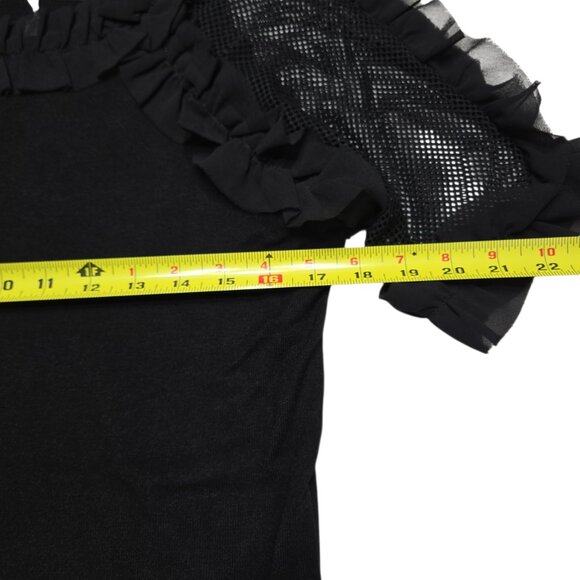 Sioni Milano Sweater Women Medium Black Short Sleeve Ruffle Mesh Knit Whimsigoth - Picture 3 of 13